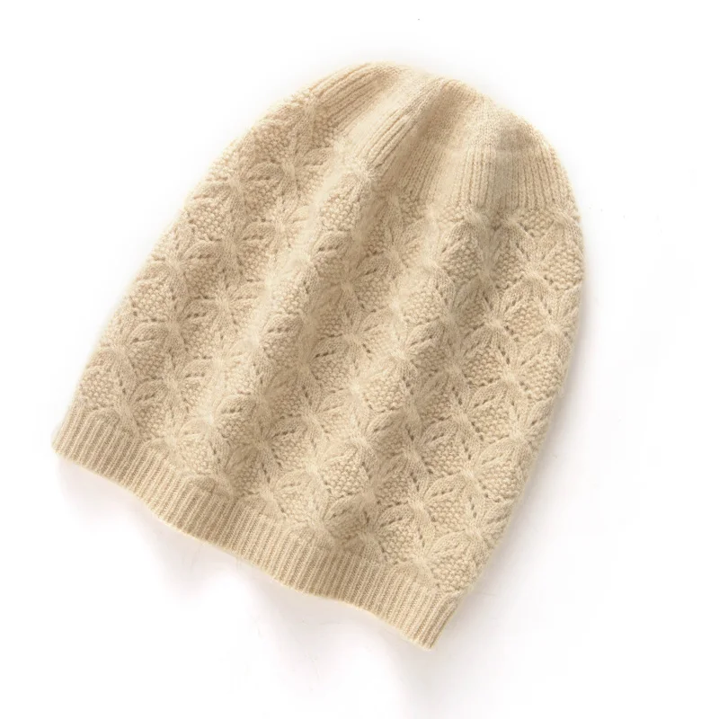 

Natural Cashmere Beanie for Women Outdoor Winter Soft Warm Solid Color Casual Knitted Cashmere Hat Casual Female Cap