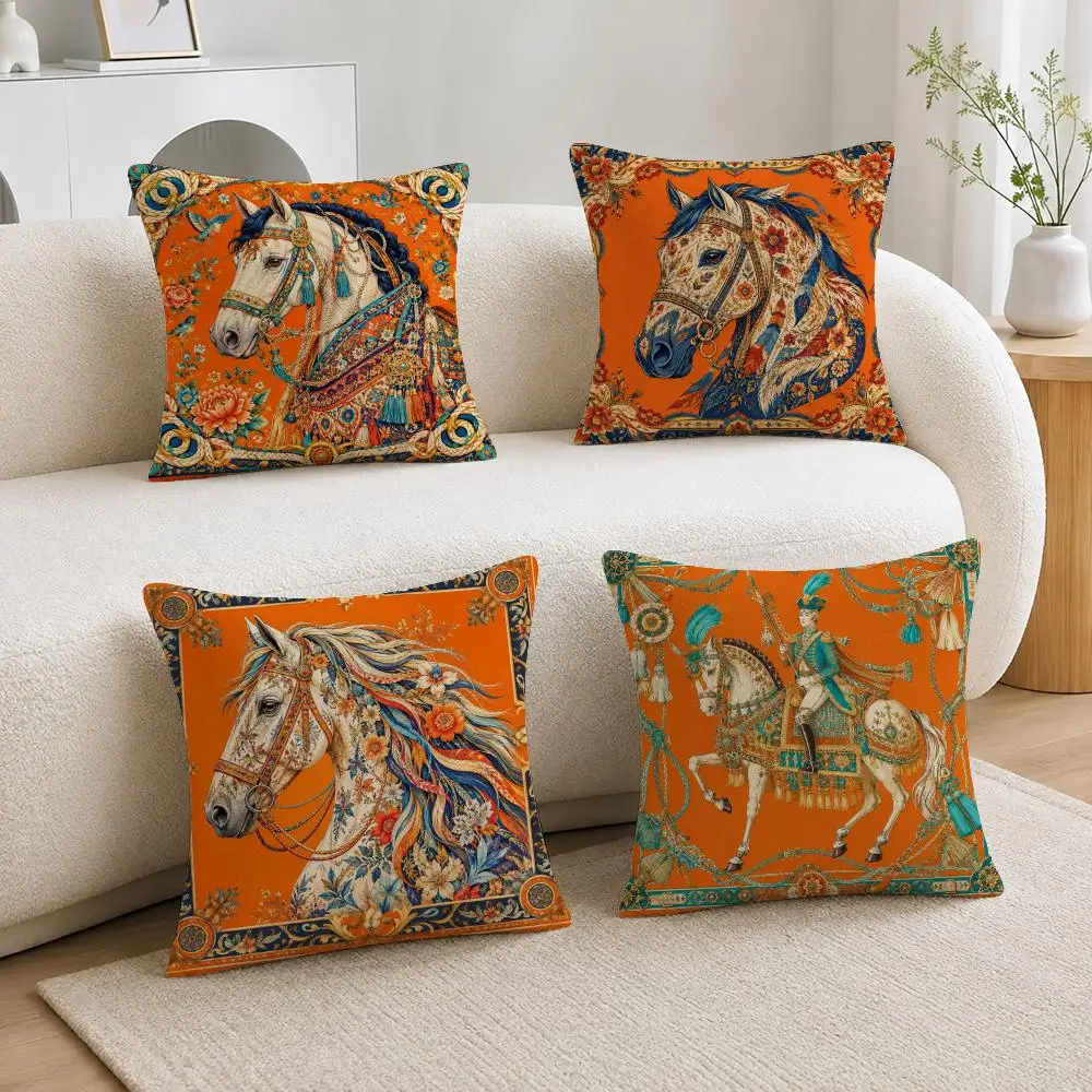 Vibrant Art Colorful Horse Patterned Cushion Cover Soft Fluffy Short Plush  Pillow Case  Sofa Bed Home Decor
