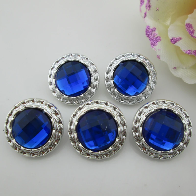 10pcs Blue Gem Acrylic Rhinestone Buttons Coat Boots Sewing Clothes Accessories