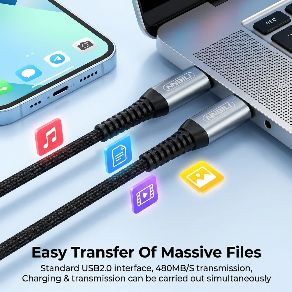 NNBILI 5 Stück 100W Typ-C zu USB-C Kabel PD 3.0 Quick Charge 4.0 Schnellladung Typ-C zu Typ-C für iPhone 17, Macbook, Samsung, Xiaomi – Detail 2