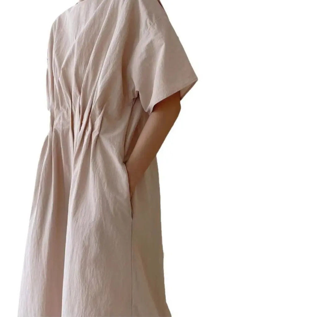 

Свободное длинное платье в корейском стиле, однотонное, простое, шикарное, летнее, в стиле ретро, женское модное платье больших размеров