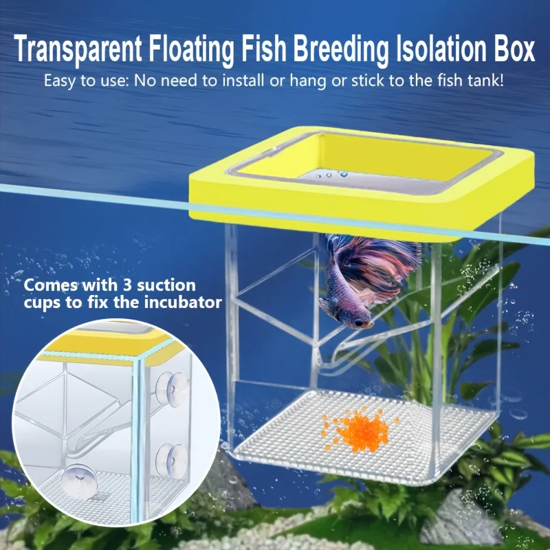 clear floating box for fish tank Large Multi-Chamber Holding & Breeding Aquariums - Hatchery with 3 Compartments, Design, Acrylic, Easy to Install ONS FEED CUP Kirmoo Floating Fish Breeding Isolation