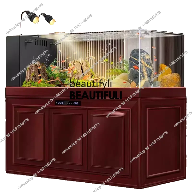 new New Wood Grain Stream Cylinder Household Fish Globe Super White Glass Small Aquarium Change Water ss 8617