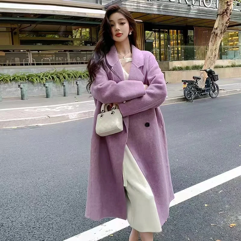 

2024 High-Quality Double-Sided Cashmere Jacket Women Autumn Winter New Outwear Long Korean Wool Coat Female Double-Breasted Tops