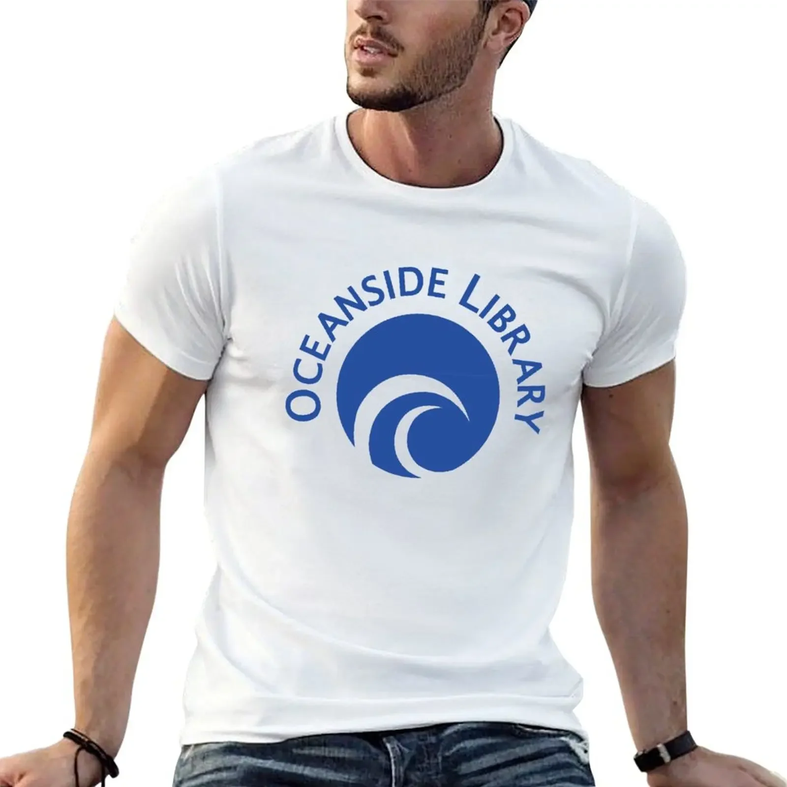 Oceanside Library - Blue Wave Logo T-Shirt vintage t shirts cute tops plus size tops mens designer t shirt