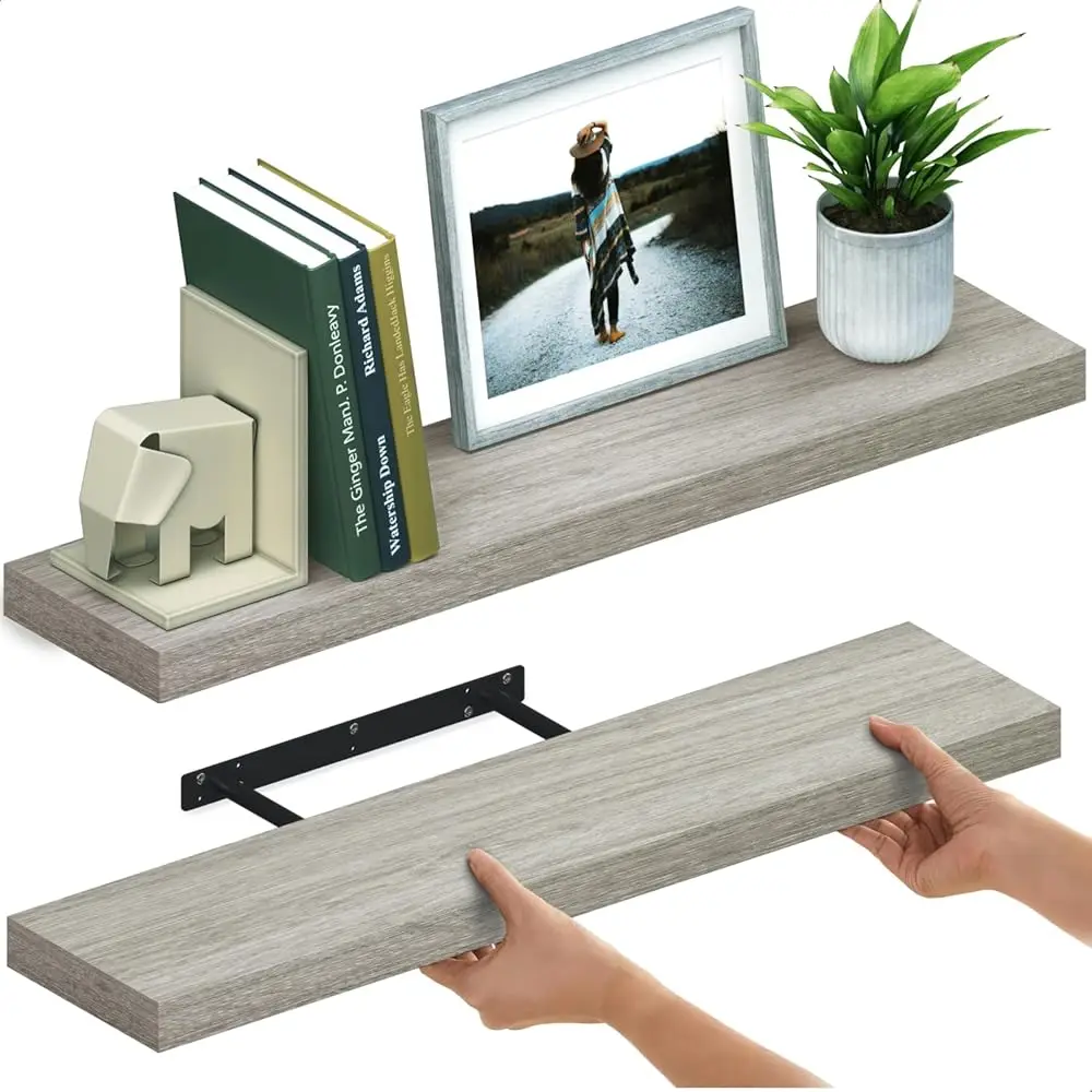 

Floating Shelves For Wall, 36"" Wood Wall Shelf Set Of 2, With Invisible Brackets For Bathroom, Living Room, Bedroom, Kitchen,