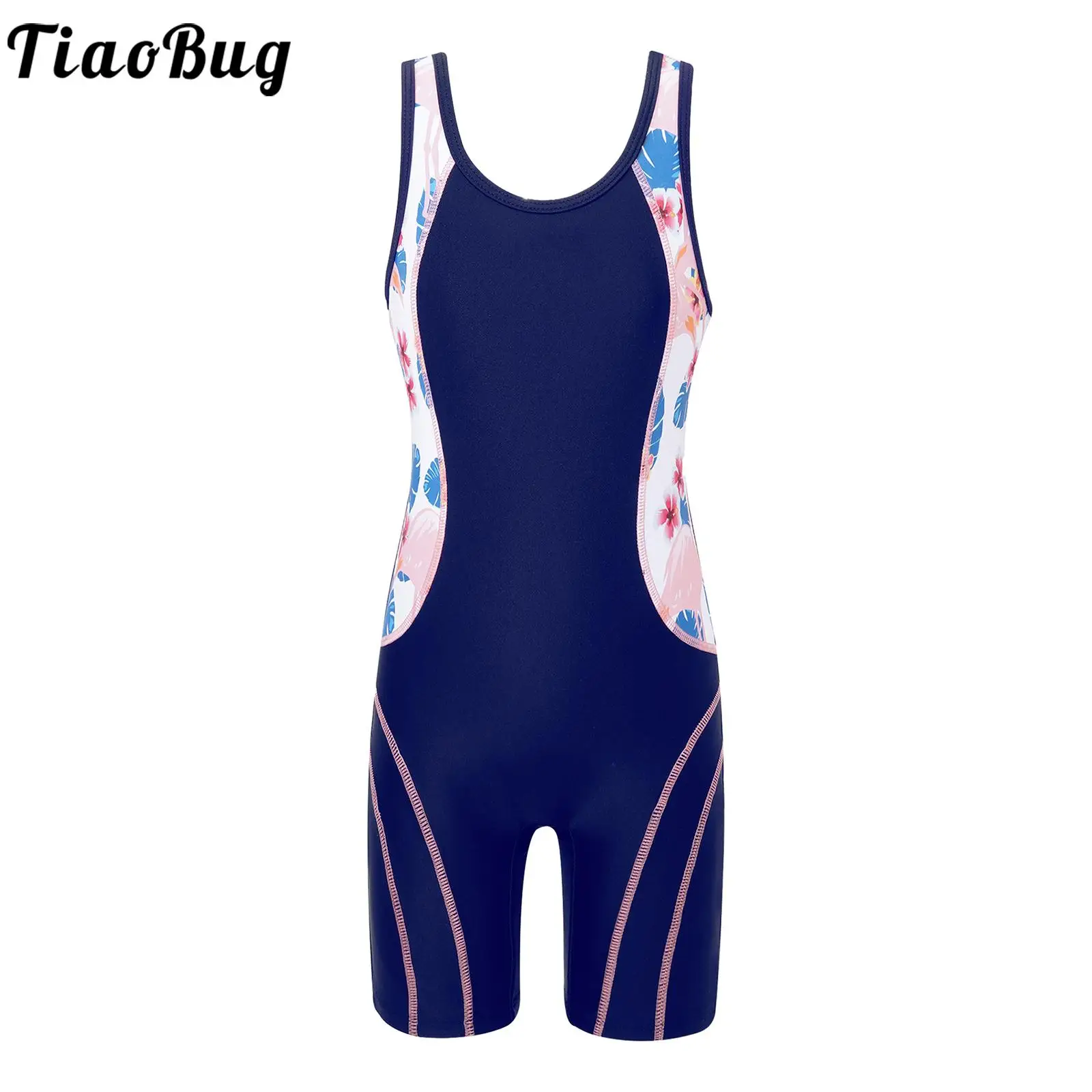 Kids Girls One-piece Swimsuit Sleeveless Flamingo Floral Print Jumpsuit Bathing Bodysuit Pool Beach Swimwear Surfing Sportswear