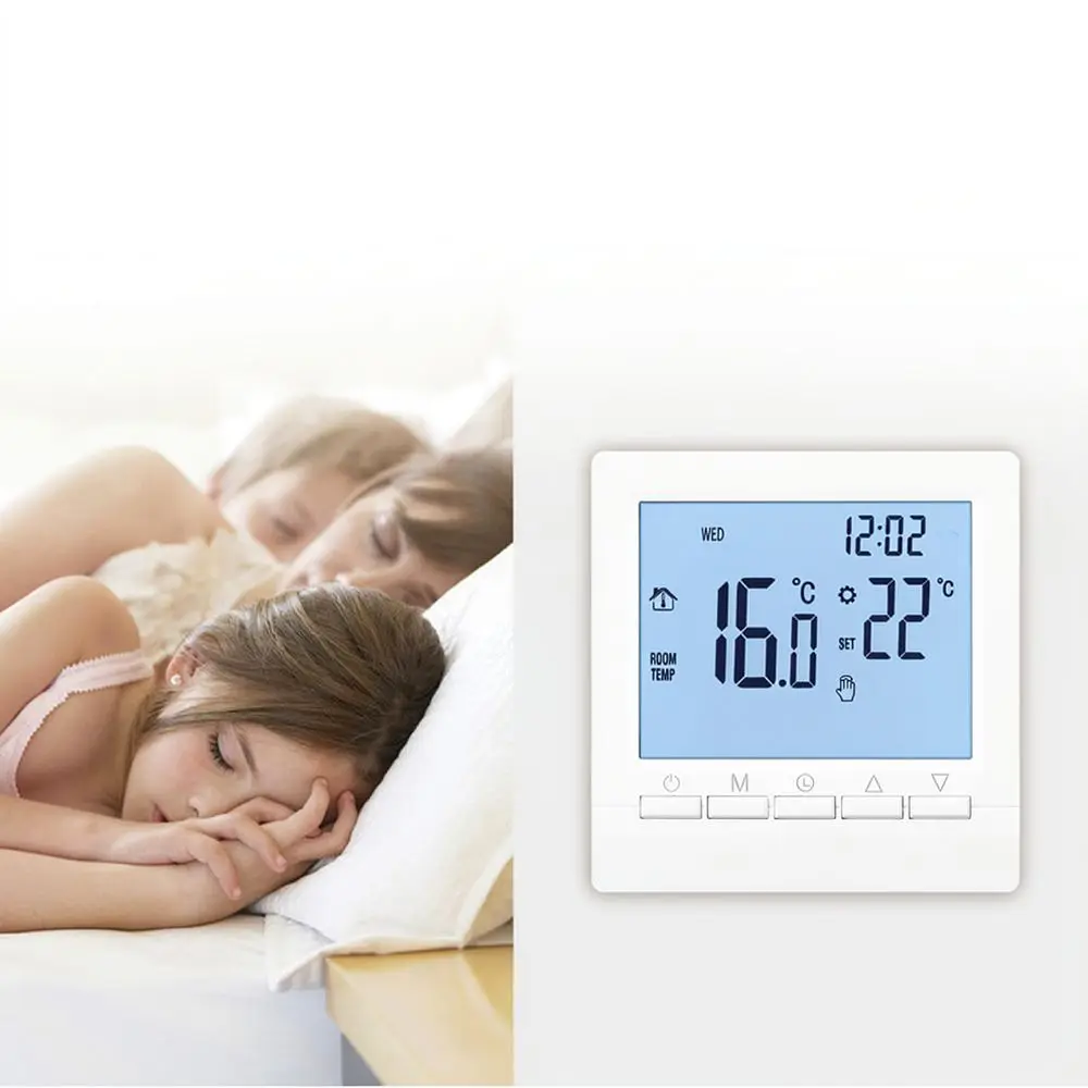 Wall Mounted Battery Powered Gas Boiler Thermostat LCD Display Weekly Programmable Room Temperature Heating Unit
