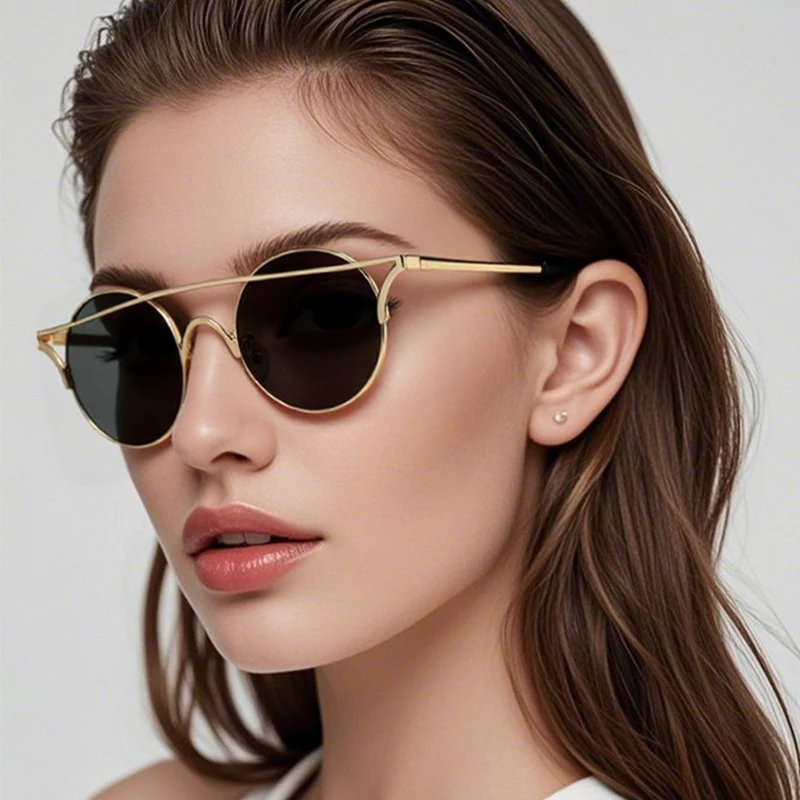 

New Round Cat Eye Frame Sunglasses Personalized Double Beam Sunglasses Women's Trendy Sunglasses 1211