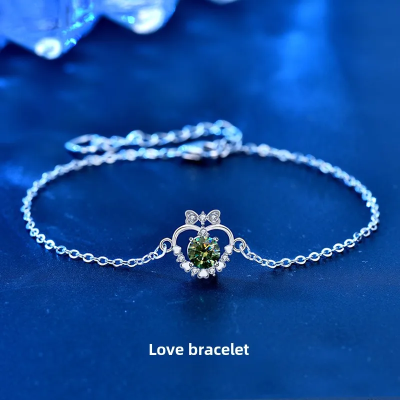 

Colorful Mozambique Stone Bracelet For Girls, Light Luxury And Exquisite 950 Platinum 50 Cent Green Diamond Love Jewelry