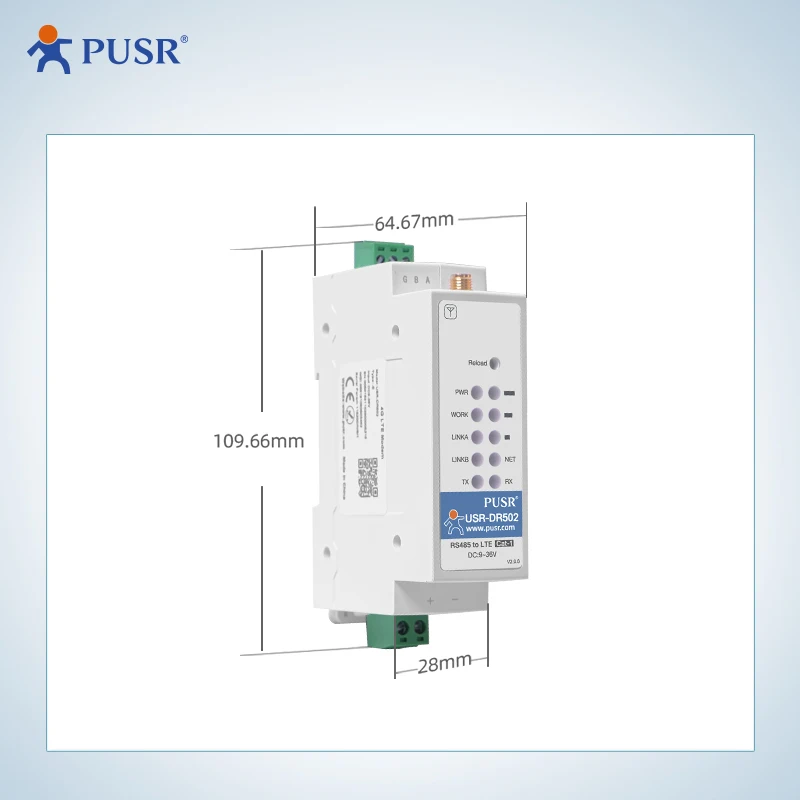 PUSR GSM GPRS Serial RS485 4G LTE Cat 1 Cellular Modem Socket Distribution Protocol Europe USR-DR502-E