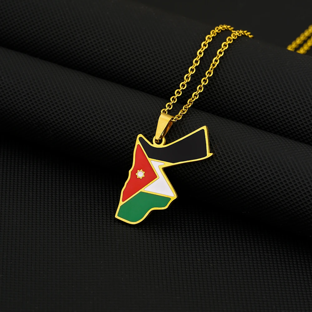 Hashemite Kingdom of Jordan Map Flag Pendant Necklace Stainless Steel Men Women المملكة الأردنّيّة الهاشميّة Maps Jewelry Gift