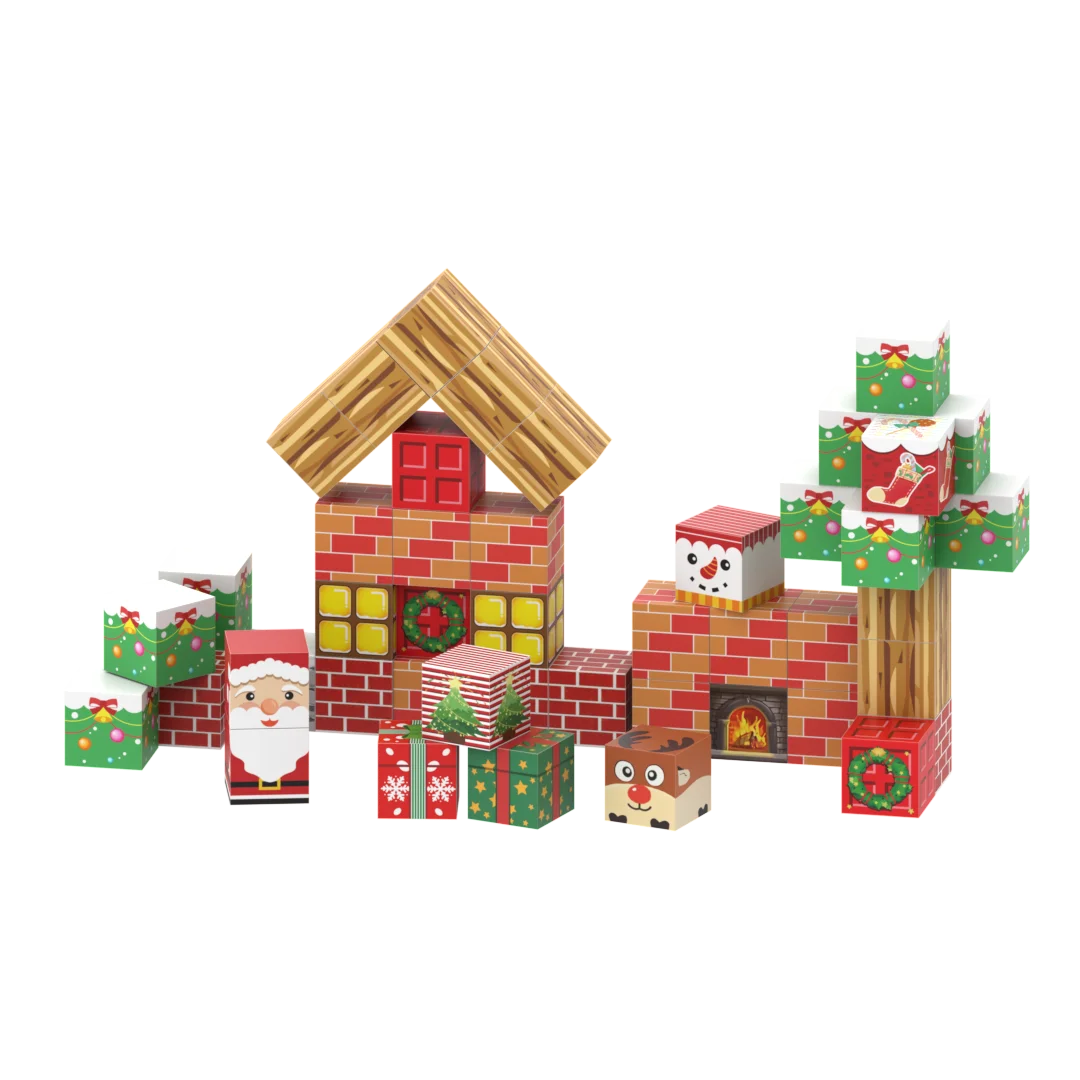 Set natalizio STEM Building Blocks Giocattoli magnetici Miniera Pupazzo di neve magnetico Mondo Mattoni Cubo Magnete Giocattolo educativo per bambini fai da te