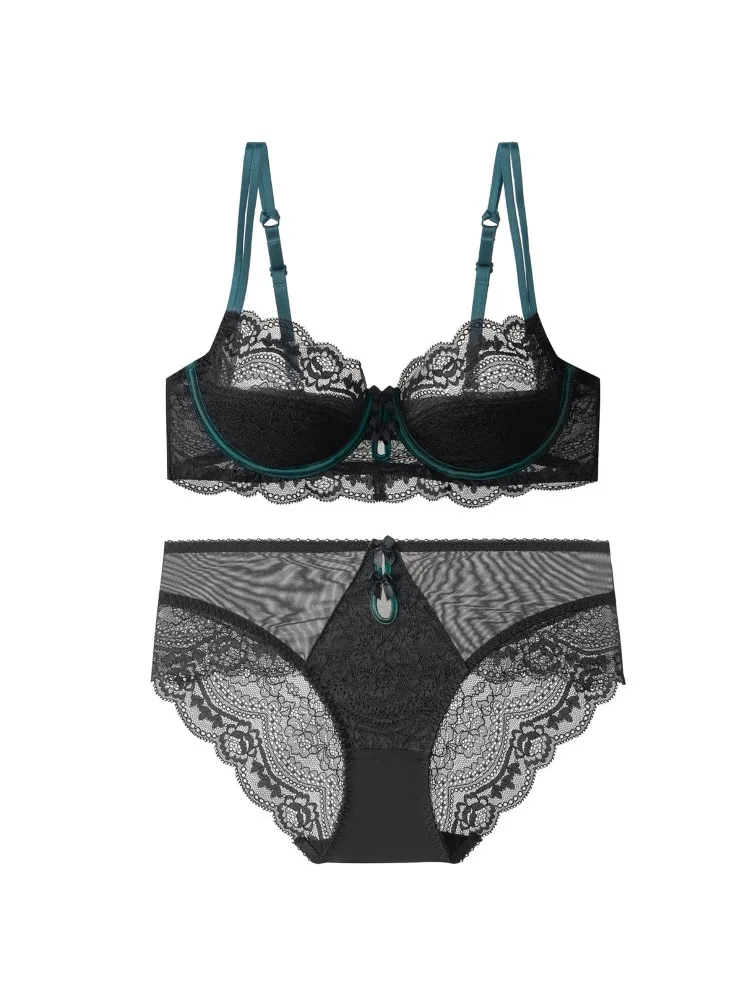 Delicate Lace Thin Cup Minimizer Bra Set, No Show Anti Sagging, Plus Size DE Cup, Large Bust Soft Breathable Daily