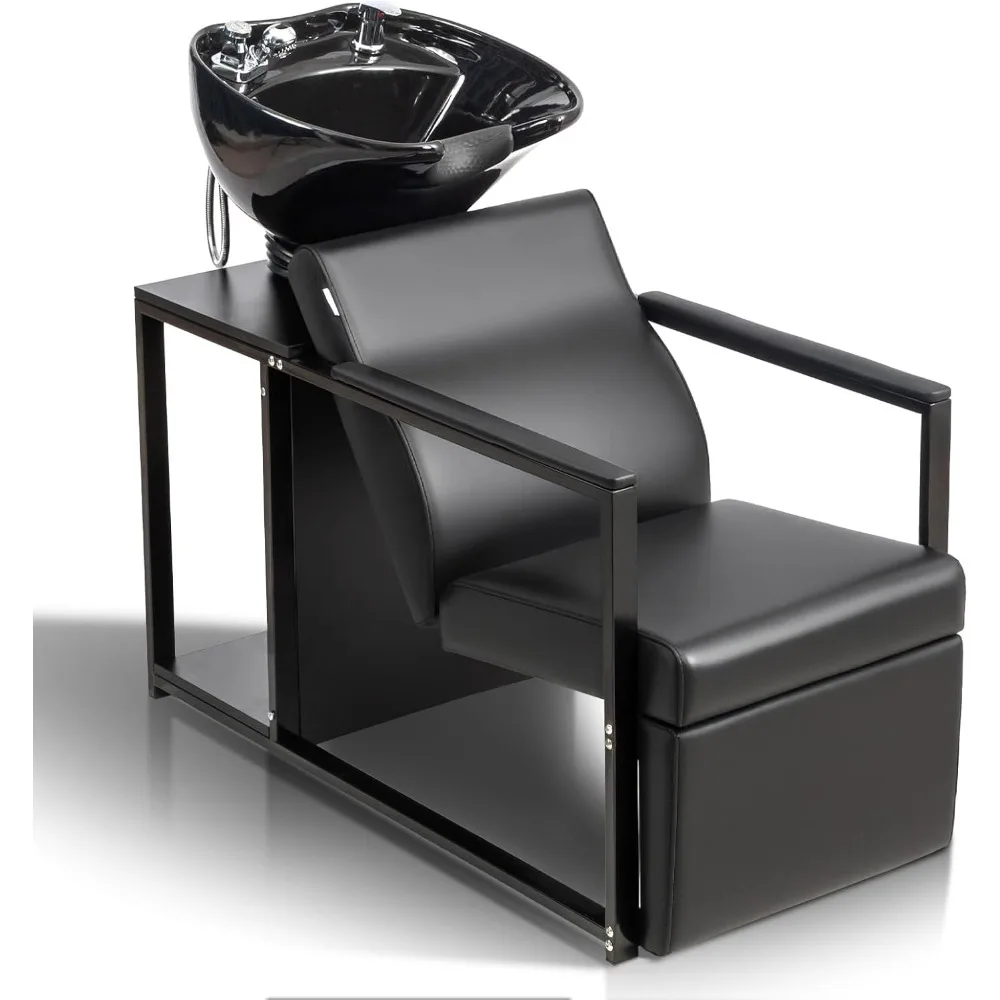 

Чаши для шампуня для салона, станция для мытья волос с фарфоровой раковиной и полкой для хранения, парикмахерское кресло для мытья волос, блок для шампуня для красоты S