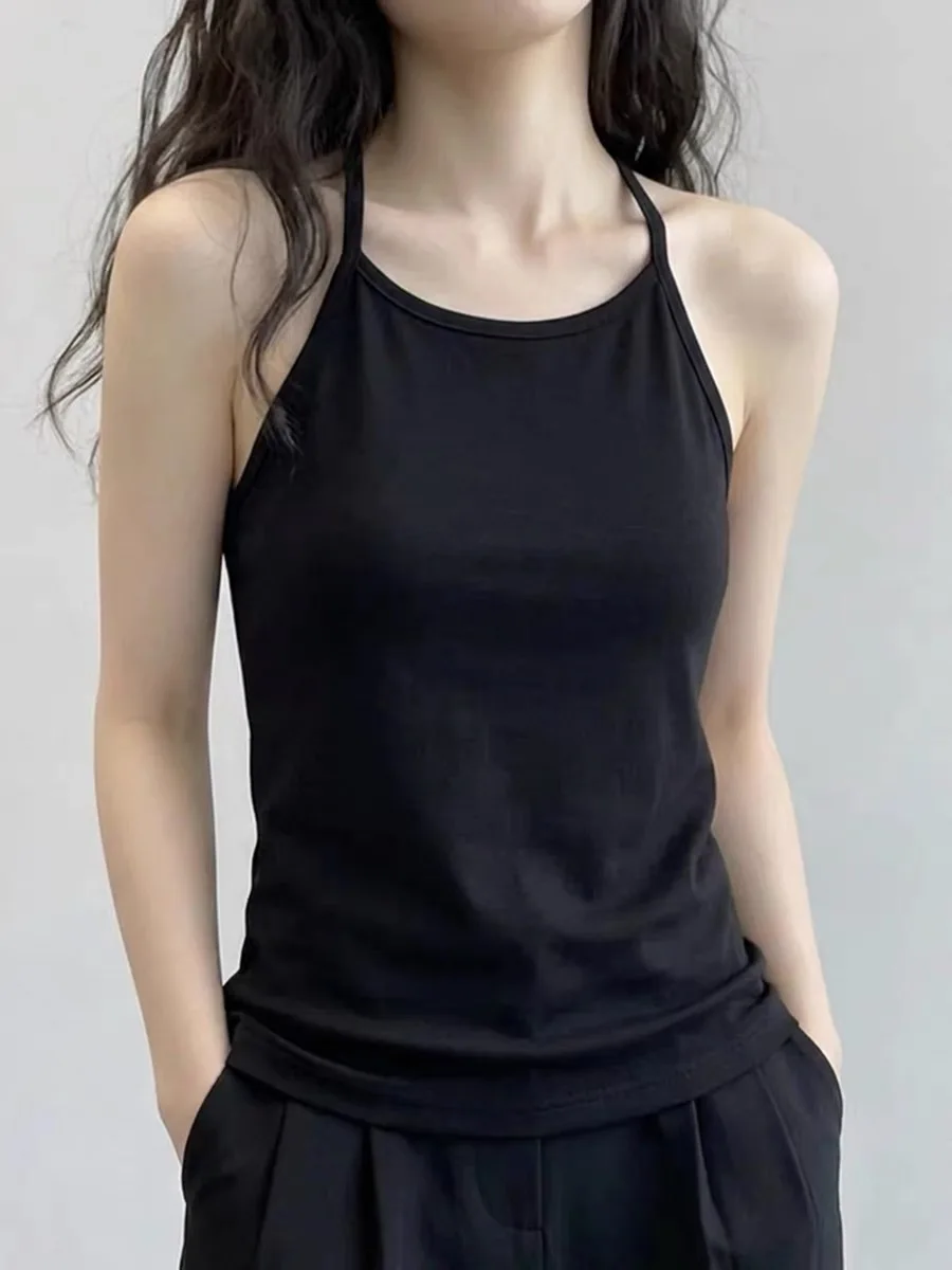 95 Cotton Halter Neck One-Piece Vest Women's Beautiful Back Large Size Outerwear Inner Match Backless Base Top