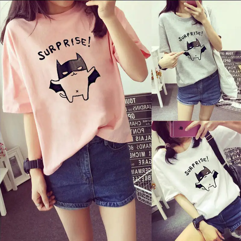 Summer New Women's Short Sleeve T-Shirt Loose Base Shirt Student Fashion Cute Style Printed Cotton Blend Top Piece