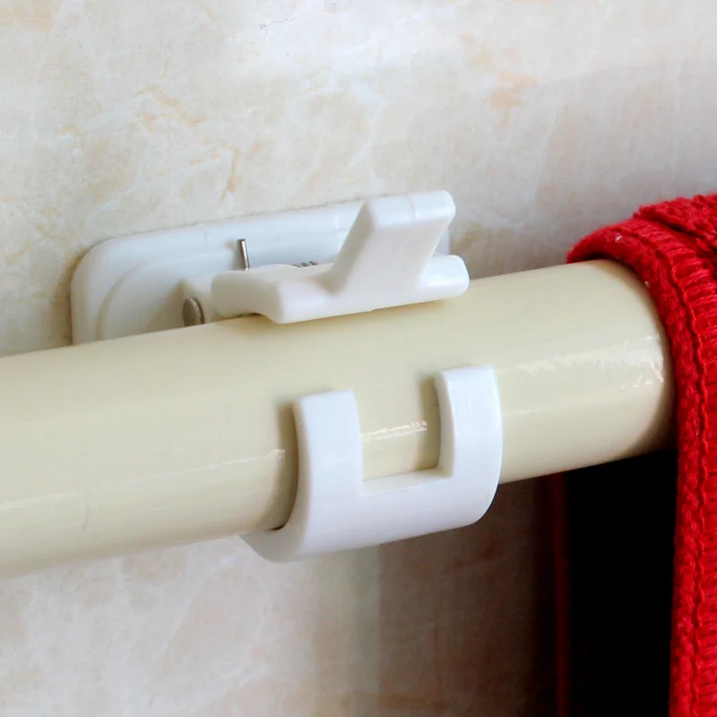 2pcs Self Adhesive Curtain Rods Bracket White Hanger Crossbar  Clips Wall Hooks Organizer Rails Rack Home Storage