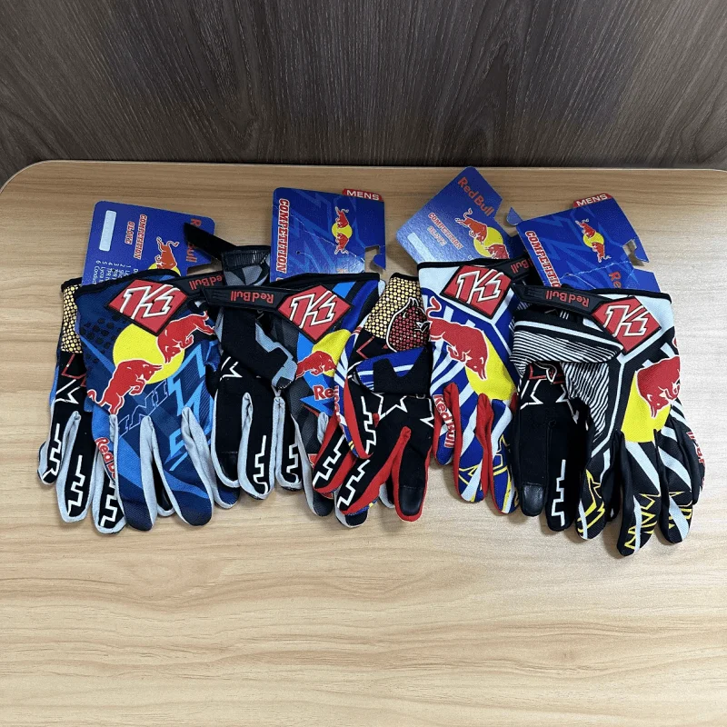 4-farbige Red Bull-Handschuhe, rutschfeste MTB-Motorrad-Fahrradhandschuhe, Vollfinger-Offroad-Red-Bull-Rennhandschuhe für Männer und Frauen