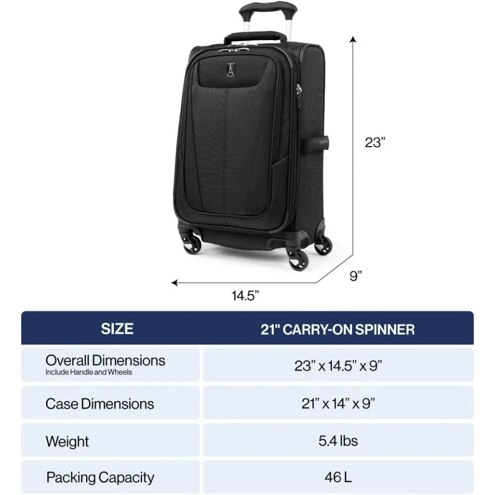 Expandable Lightweight Spinner Luggage, Softside Carry-On Suitcase, Unisex Ensign Blue, Travel Essentials