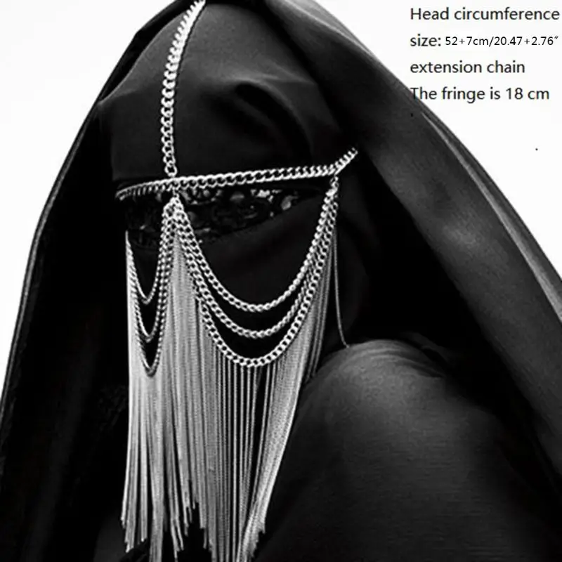 Vintage Party Lady Masquerade Mask Face Chain Alloy Chain HipHop Headgear Cosplay Jewelry for Rock Theme Party Nightclub