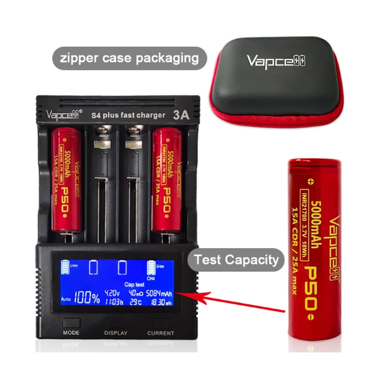 Original Vapcell Li Ion Battery P50 INR21700 5000mah 3.7V 21700 Batteries 15A/25A Rechargeable Cells High Capacity For Box-Mod