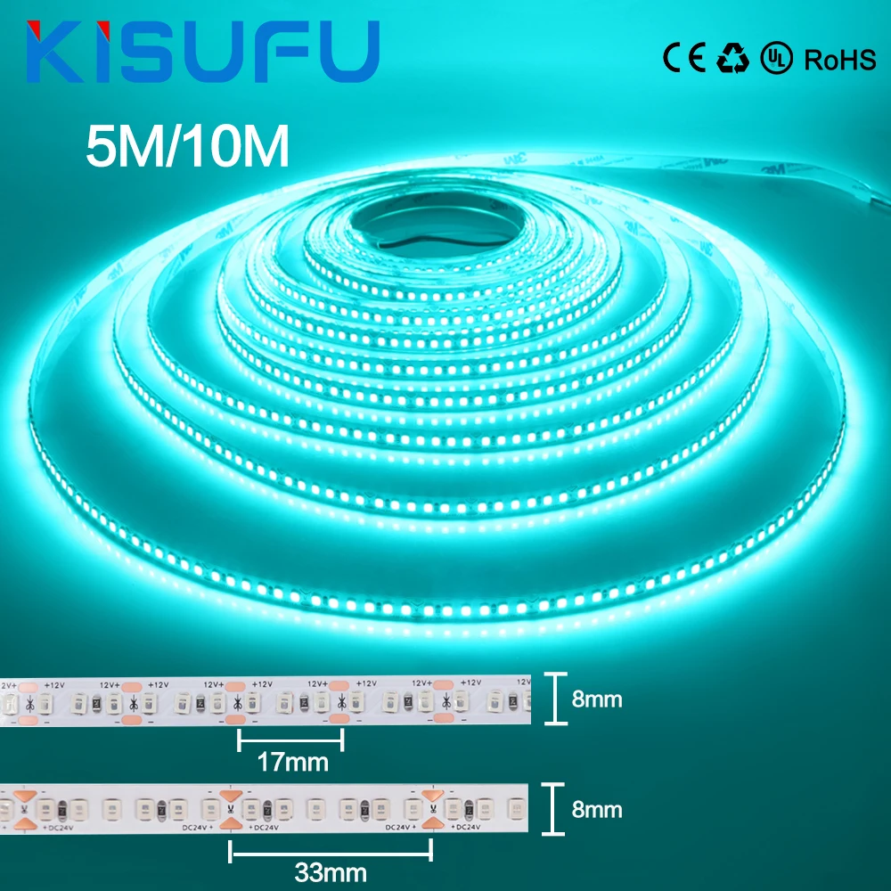 180 LEDs/M LED Strip Light SMD2835 10M/Roll 12V 24V Multicolors Super Flex Adhesive LED Tape for Handmade Mirror TV Backlight