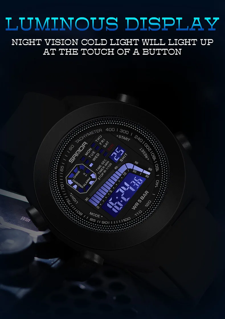 Sanda 9025 New Fashion Water Resistant Electronic Movement Outdoor Sport Hand Clock For Men Alarm Mode Wrist Stop Watch