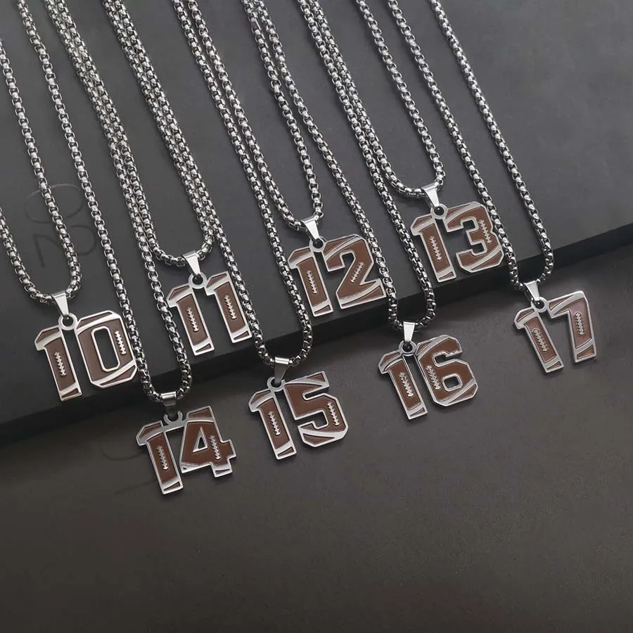 0-29 304L Stainless Steel America Soccer Number Necklace Men Women Football Rugby Necklace for Men Jewelry Rugby Accessories