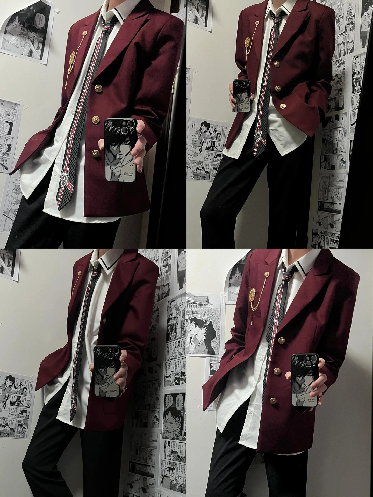 

Casual Youthful Red Wine Color Suit Uniform Jacket Children's Polyester Fiber Straight Hemline Long Sleeve Three Button Closure