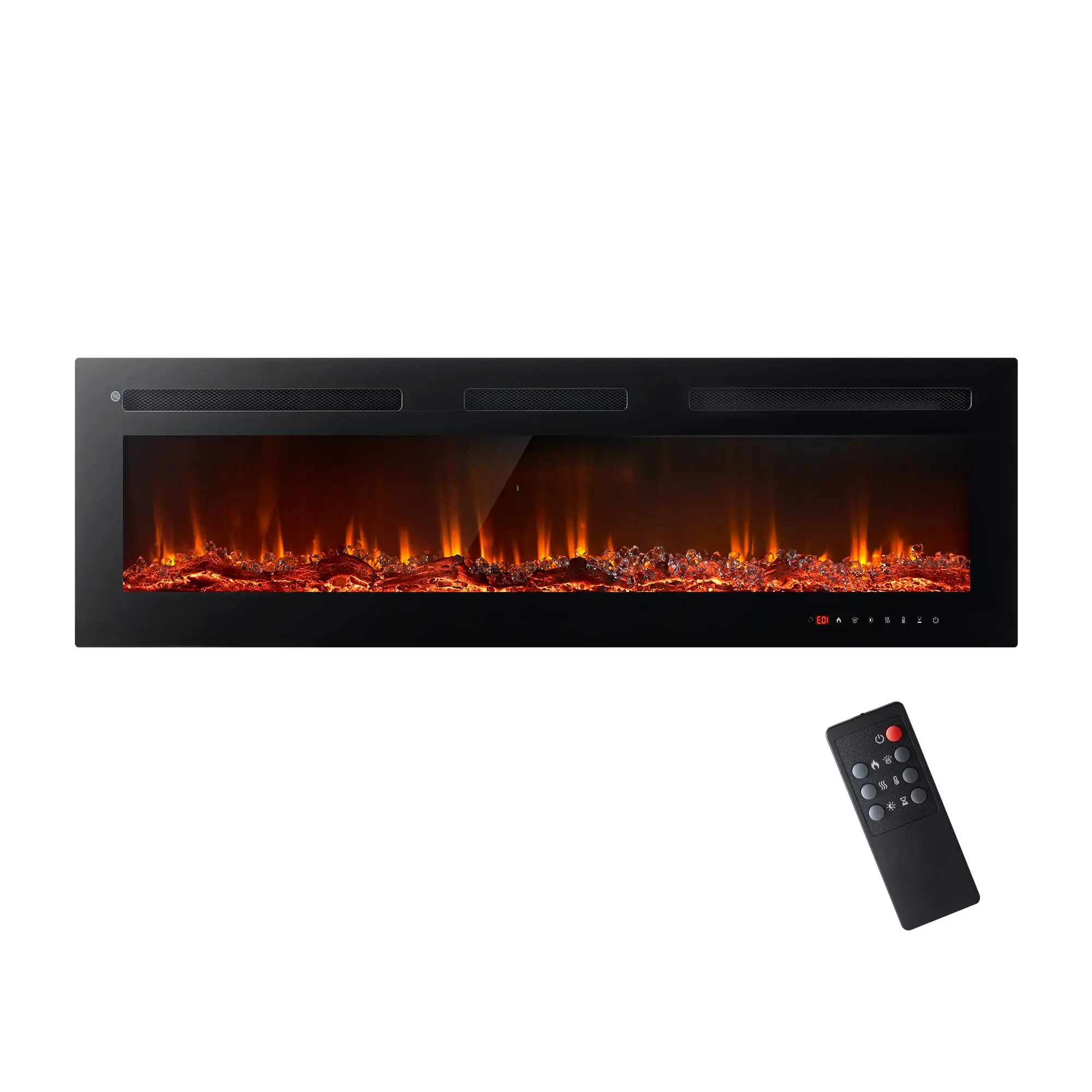 Electric Fireplace, 50 inch Wide Recessed/Wall Mounted Electric Fireplace, Remote Control with Timer 12 Adjustable