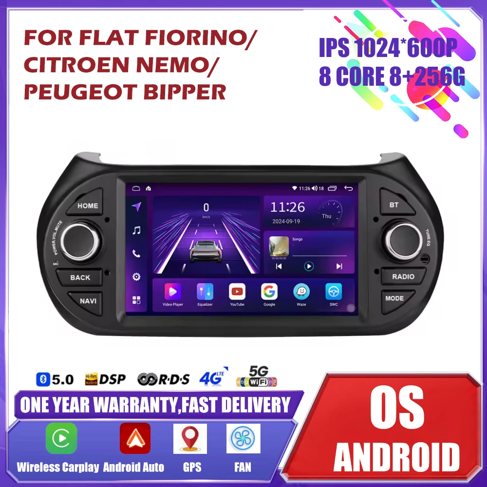 Android 15 Auto Car Radio For Fiat Fiorino Qubo Citroen Nemo Peugeot Bipper 2008 -2017 Multimedia Video Player 4G CarPlay BT GPS