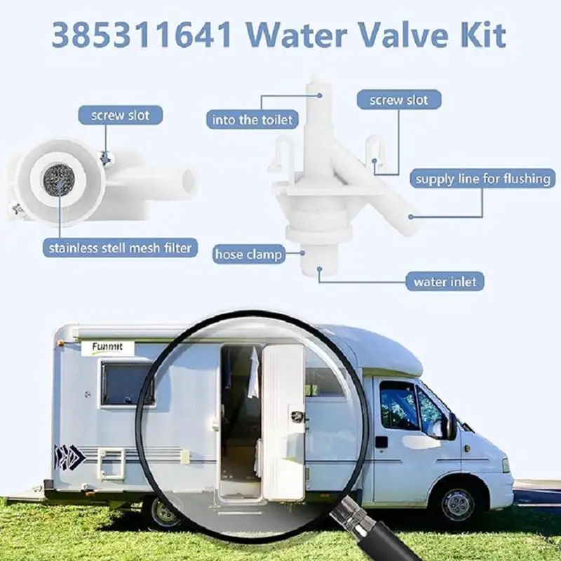 Professional Toilet Valve Kit RV Toilet Water Valve RV Pedal Flush Toilet Water Valve Vehicle Assembly Replacement