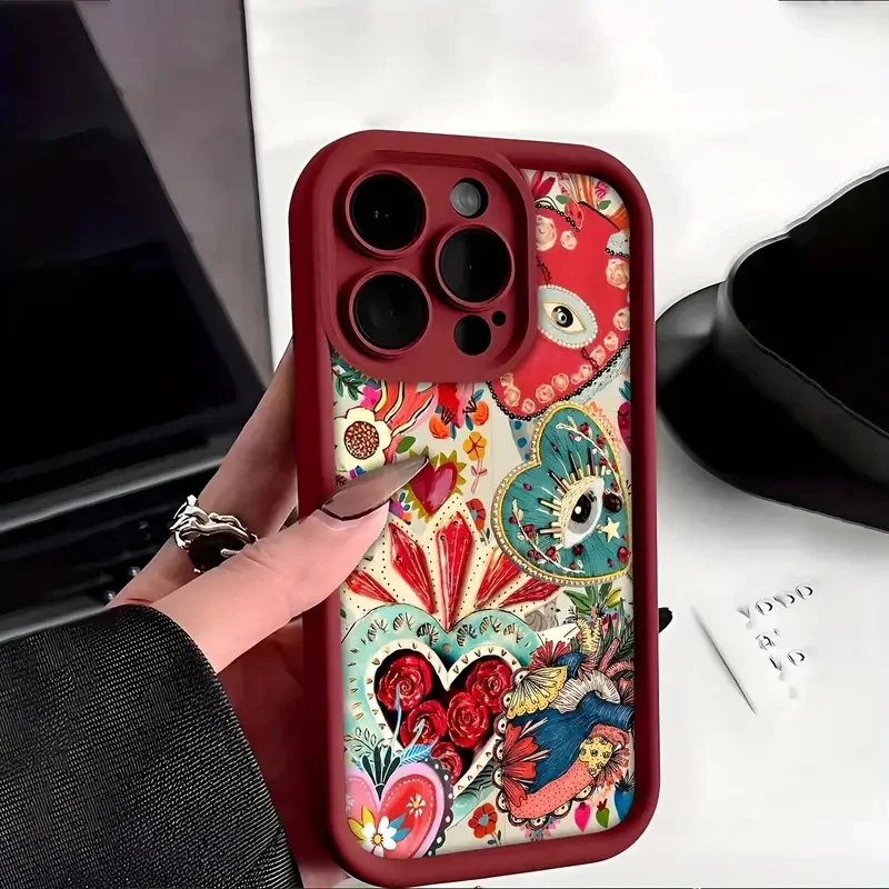 Coque de téléphone rouge à motif d'oeil Totem, étui souple épais Anti-chute pour IPhone 12 11 XS X XR 7 8 Plus 16 16e 15 14 13 12 Pro Max