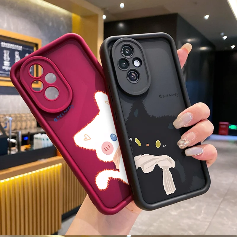 Cute Cartoon White Black Cat Couple Phone Case for OnePlus 10R 11 Nord CE2 CE3 CE4 Lite 5G ACE2 ACE3 4G Shockproof Covers Fundas