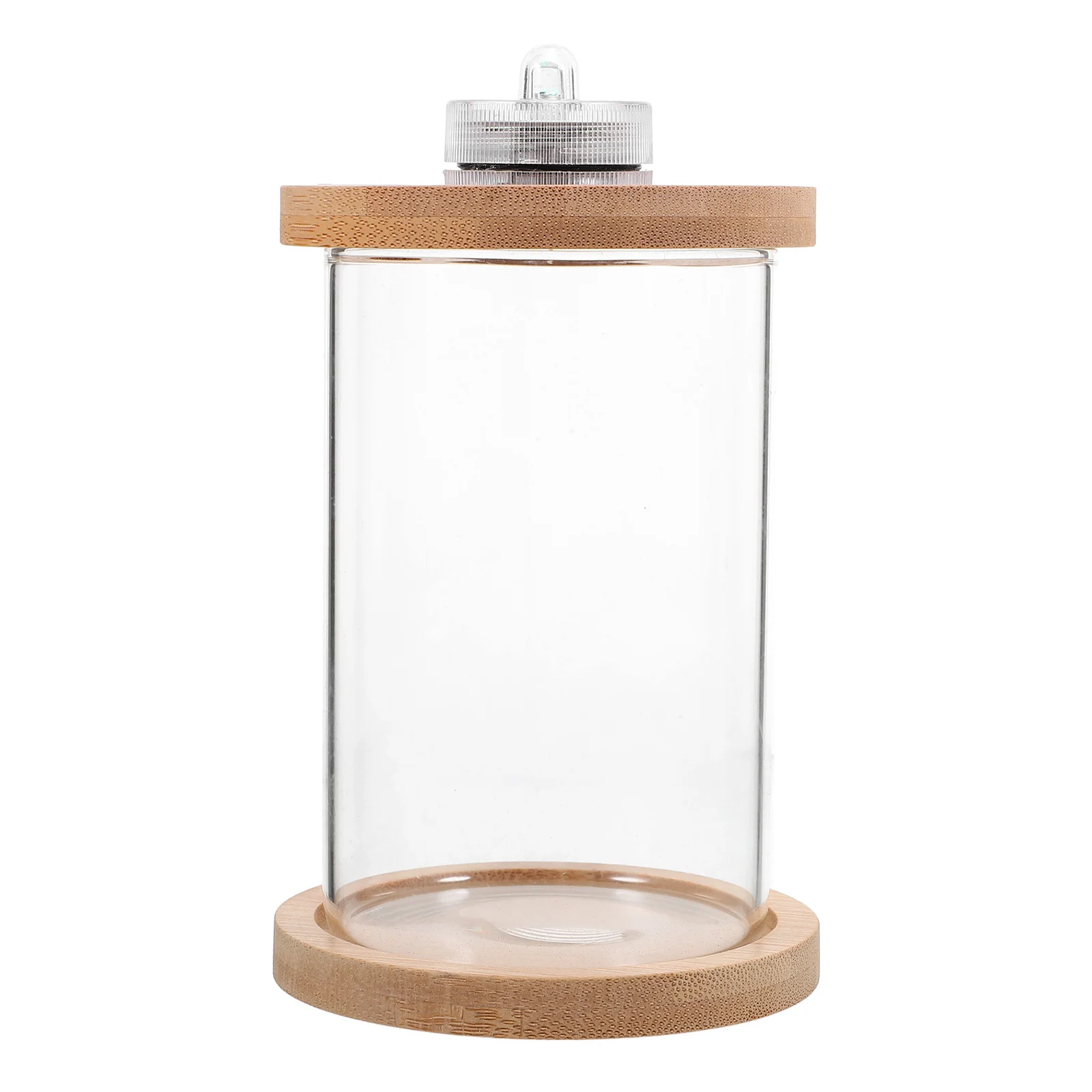 

Portable Fish Tank 10Cm X 15Cm LED Lit Glass Aquarium with Solid Wood Base Mini Betta Tank for Desktop Nightstand Decorative