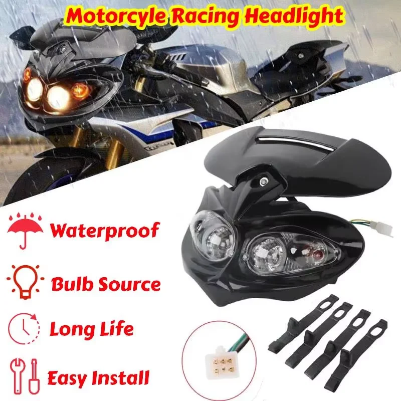 Moto Da Corsa Faro Hi Lo Fascio Doppio Faro Lampada Carena Universale 12V Per Dirt Bike ATV Moto Faro Lampada Maschera