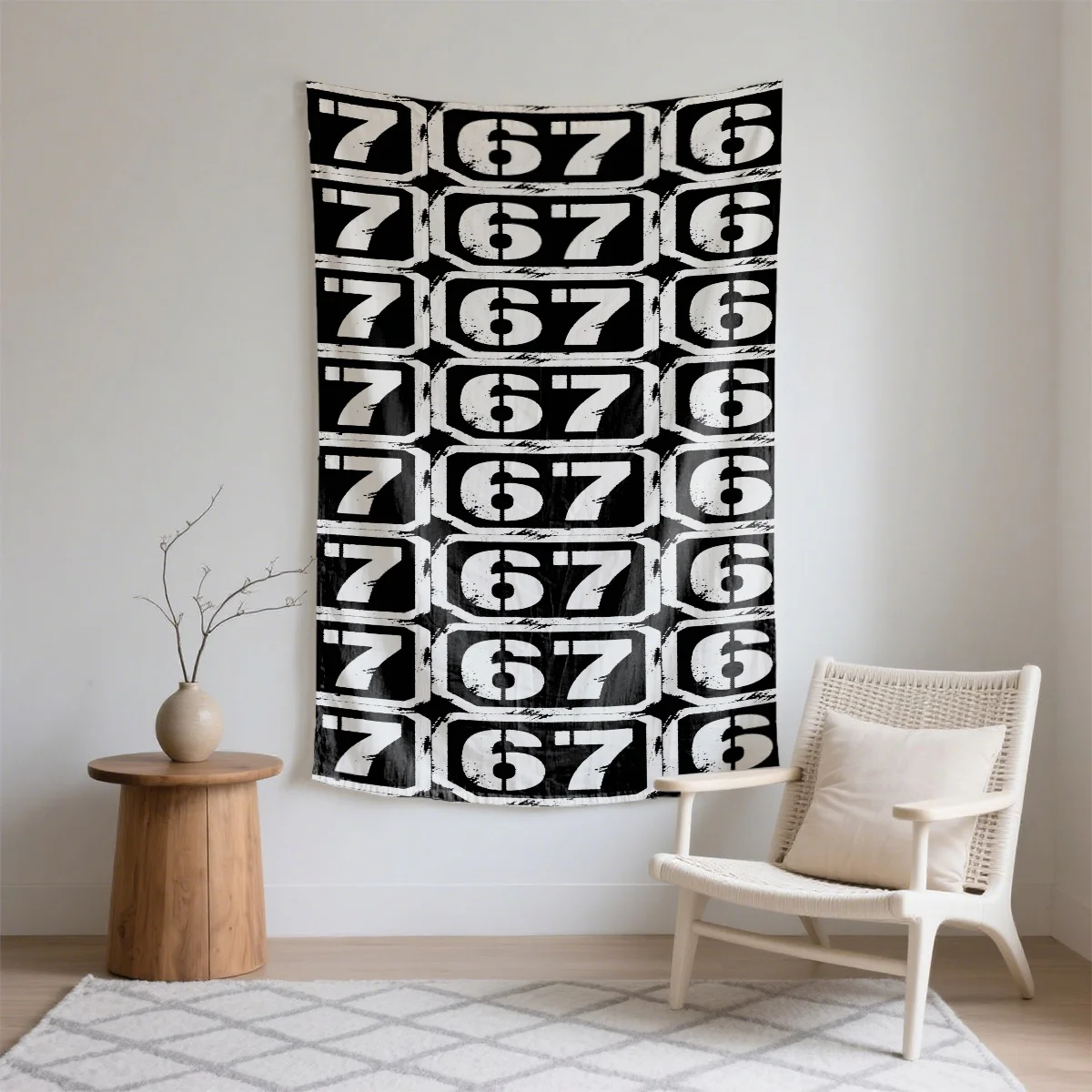67 Repeated black and white patterns Digital printing polyester wall tapestry suitable for use in living bedrooms offices party