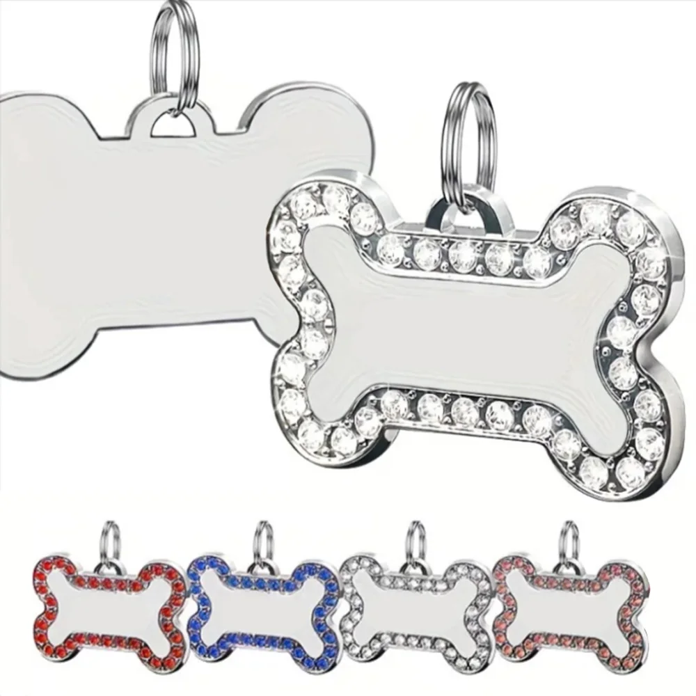 

100Pcs Customize Anti Lost Diamond Bone Shape Alloy Adornment Accessories Personalized Engraved Tag Pendant