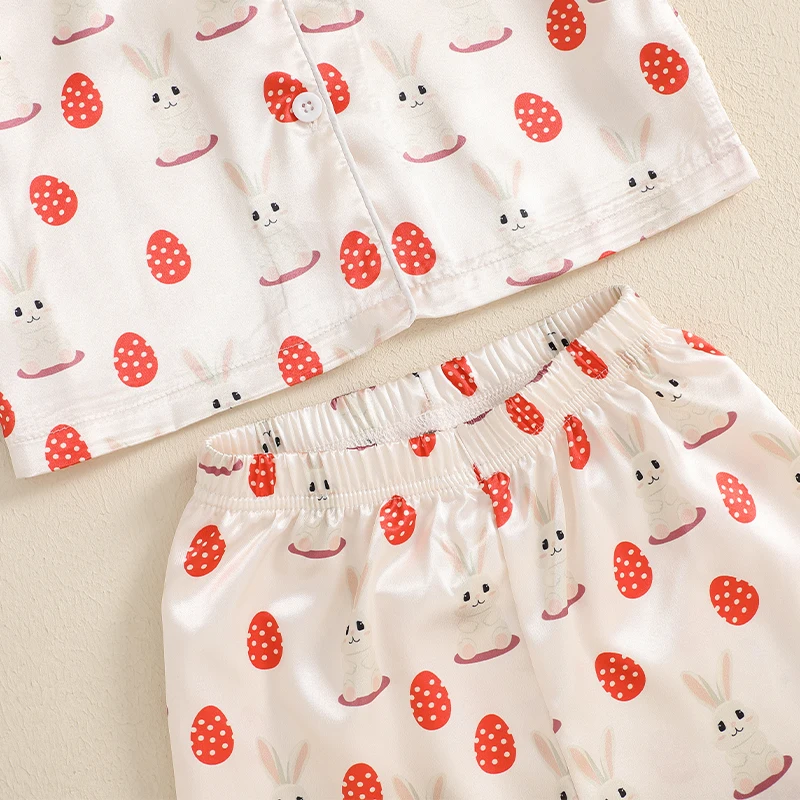 Adorable Toddler Easter Pajama Set with Bunny and Chick Print Short Sleeve Button-up Tops and Long Pants 2 Piece Sleepwear