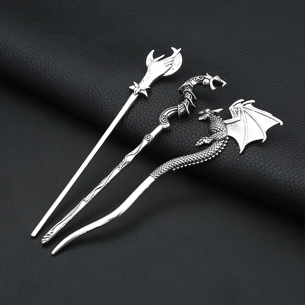 Fashion Vintage Vikings Animal Hair Stick For Women Men Gothic Punk Nordic Lunar Phase Sword Hairpins Mythology Jewelry Gifts