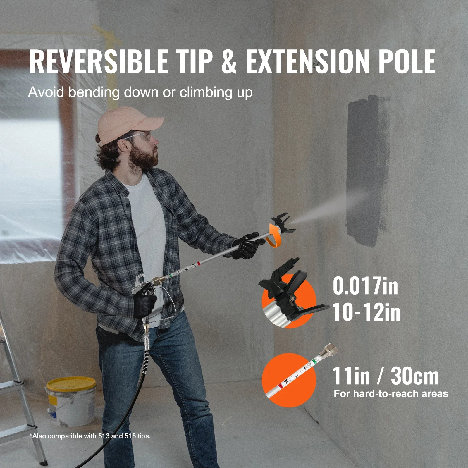 Imagem -05 - Vevor-stand Airless Pulverizador de Pintura Revestimento em pó Elétrico Máquina de Pulverização de Parede 11 l Min para Móveis Cerca Armários Doméstico 650w
