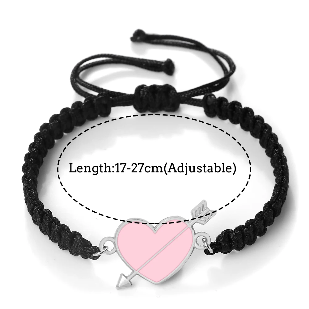 Fashion Black String Braided Bracelet Heart Shape Couple Bangles Chain Handmade Yoga Healing Pulsera Jewelry Gift for friend