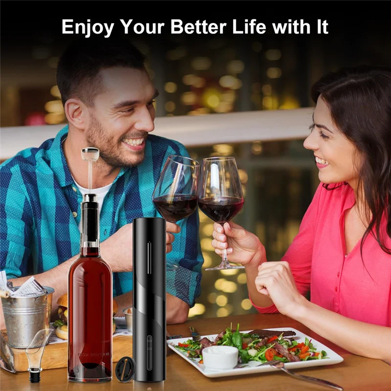 Elektrischer Weinöffner: Automatischer Weinflaschenöffner mit Folienschneider, Weinausgießer, Vakuumstopfen, für die Küche zu Hause Barb64b