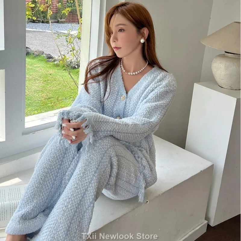 TXii Newlook Pajamas Women's Autumn and Winter Ins Sweet Fringe Soft and Comfortable Velvet Thickened Warm Home Clothes