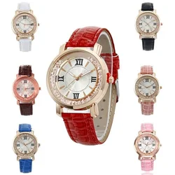 Casual Fashion Student Wrist Watch Rhinestone Ladies Watch Fashion Leather Strap Alloy Quartz Watch