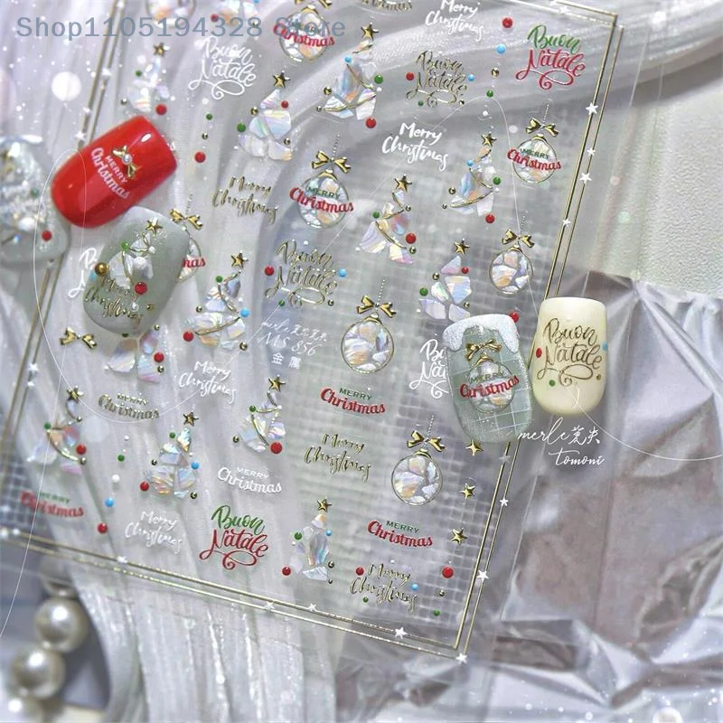 [MP] 1 قطعة القوس ستار شجرة عيد الميلاد لطيف عيد الميلاد نمط مسمار الفن ملصقات جرلي تنقش طباعة المرأة مسمار الديكور هدية