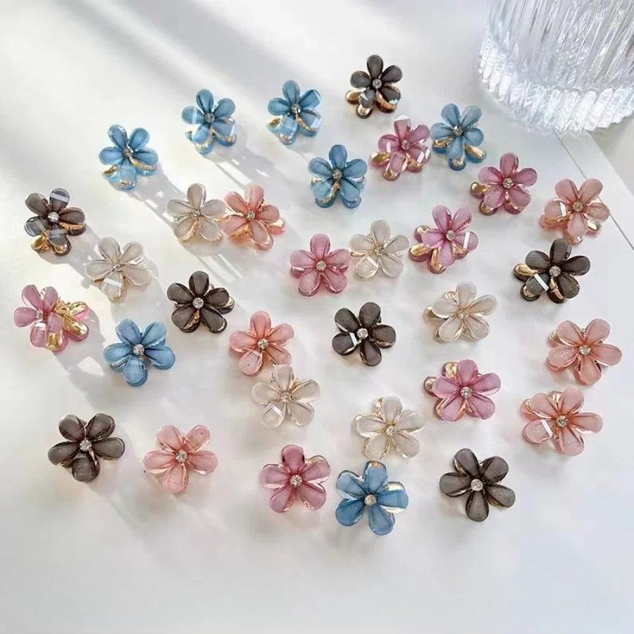 

30pcs cute children's small shark clip with broken hair, side pearl five petal flower hair clip