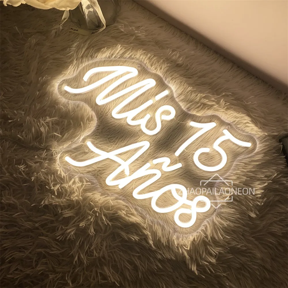 Imagem -04 - Mis 15 Neon Led Signs Spanish Birthday Neon Lights Happy Birthday Party Decoration Room Bar Decor Lâmpadas Led Usb