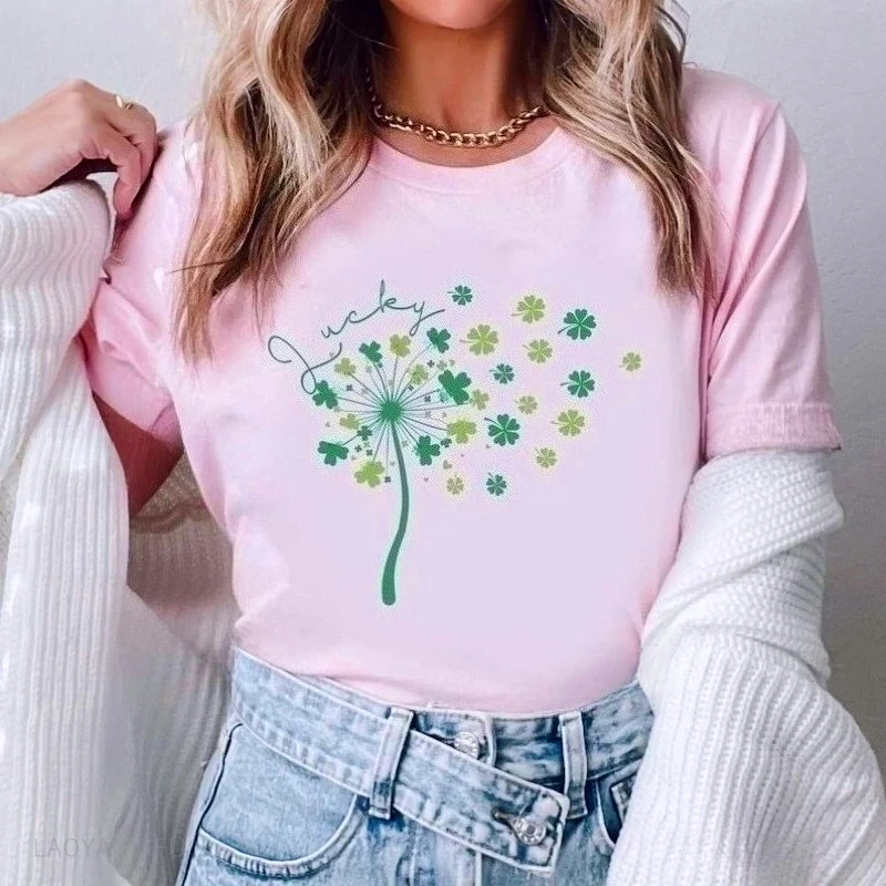2026 Dandelion Sweatshirt Dandelion Shamrock Clovers Flying Shirt Luck Irish Tee Patrick Day Luck Graphic Women Tops
